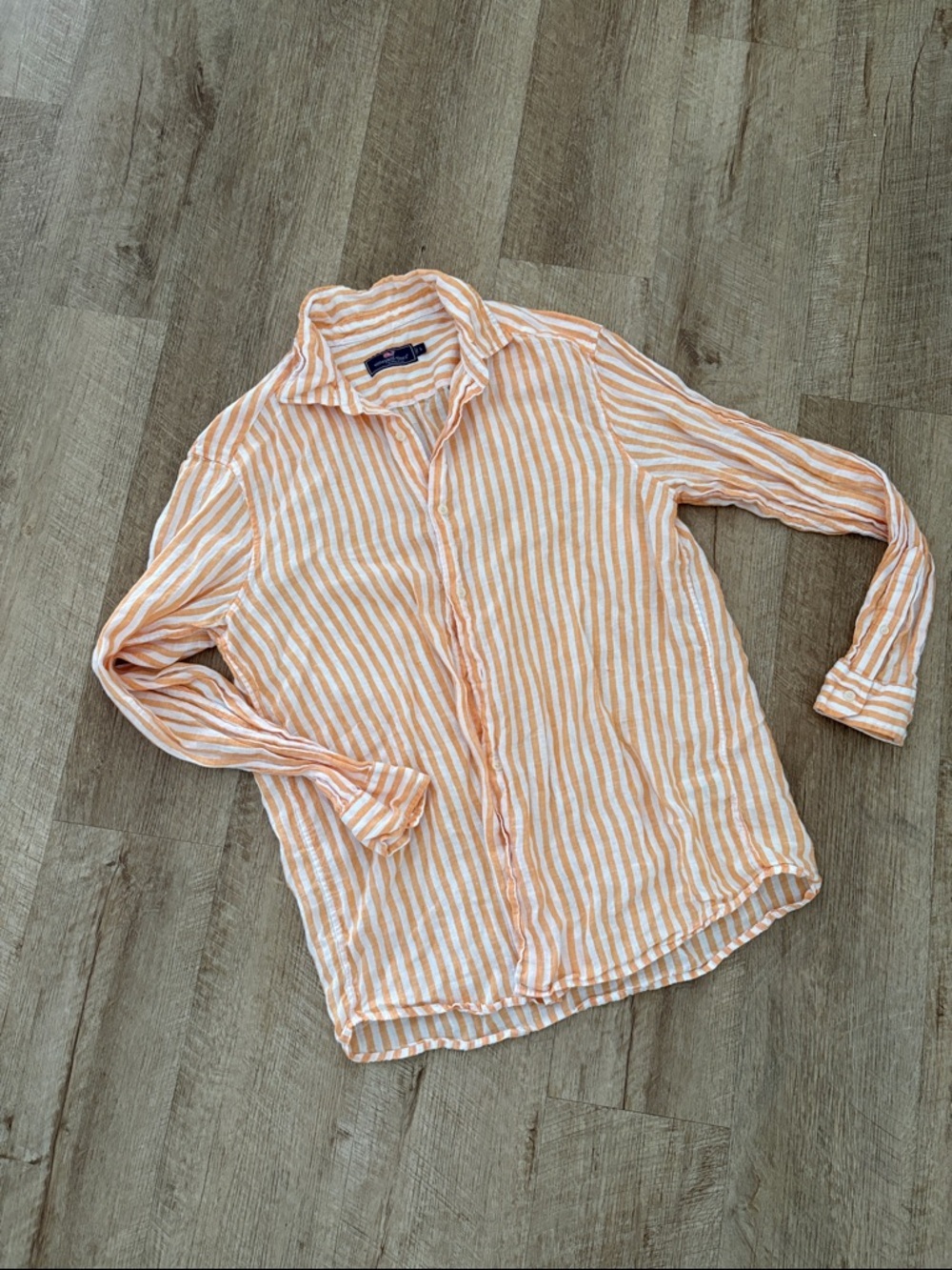 Vineyard Vines Peach & White Striped Linen Button-Down Shirt